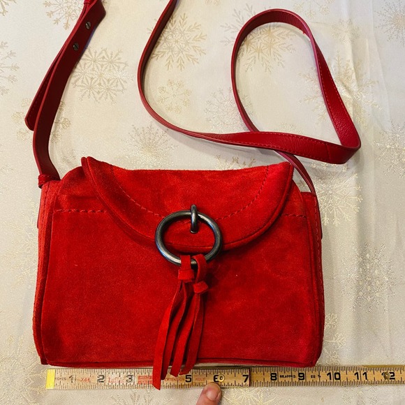 Lucky Brand Red Suede Leather Lura cross body shoulder bag handbag 9.5x6 - Picture 4 of 10